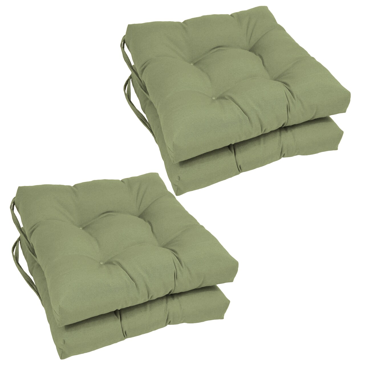 16-inch Solid Twill Square Tufted Chair Cushions (Set of 4) - Sage